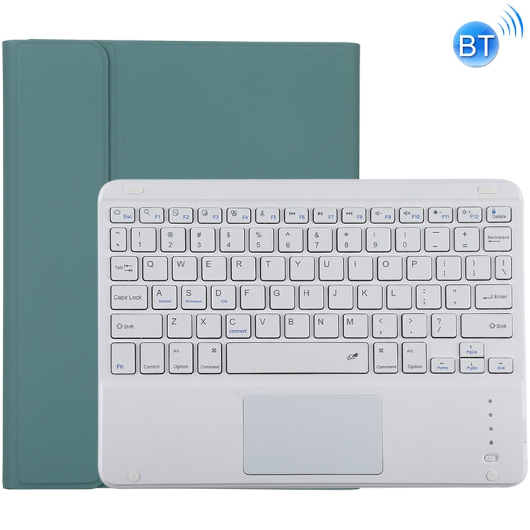 TG-102BC Detachable Bluetooth White Keyboard + Microfiber Leather Tablet Case for iPad 10.2 inch / iPad Air (2019), with Touch Pad & Pen Slot & Holder(Dark Green)