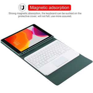 TG-102BC Detachable Bluetooth White Keyboard + Microfiber Leather Tablet Case for iPad 10.2 inch / iPad Air (2019), with Touch Pad & Pen Slot & Holder(Dark Green)