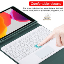 TG-102BC Detachable Bluetooth White Keyboard + Microfiber Leather Tablet Case for iPad 10.2 inch / iPad Air (2019), with Touch Pad & Pen Slot & Holder(Dark Green)