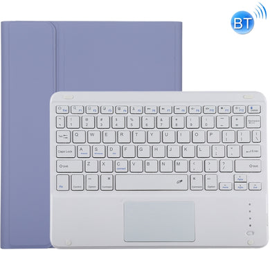 TG-102BC Detachable Bluetooth White Keyboard + Microfiber Leather Tablet Case for iPad 10.2 inch / iPad Air (2019), with Touch Pad & Pen Slot & Holder(Purple)