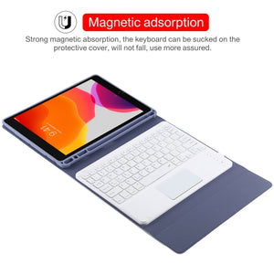 TG-102BC Detachable Bluetooth White Keyboard + Microfiber Leather Tablet Case for iPad 10.2 inch / iPad Air (2019), with Touch Pad & Pen Slot & Holder(Purple)