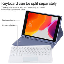 TG-102BC Detachable Bluetooth White Keyboard + Microfiber Leather Tablet Case for iPad 10.2 inch / iPad Air (2019), with Touch Pad & Pen Slot & Holder(Purple)