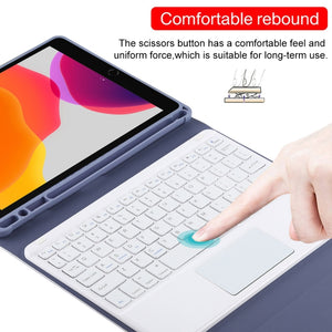 TG-102BC Detachable Bluetooth White Keyboard + Microfiber Leather Tablet Case for iPad 10.2 inch / iPad Air (2019), with Touch Pad & Pen Slot & Holder(Purple)