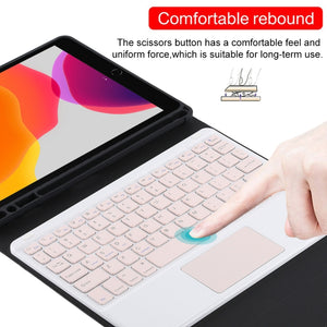 TG-102BC Detachable Bluetooth Pink Keyboard + Microfiber Leather Tablet Case for iPad 10.2 inch / iPad Air (2019), with Touch Pad & Pen Slot & Holder(Black)