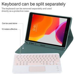 TG-102BC Detachable Bluetooth Pink Keyboard + Microfiber Leather Tablet Case for iPad 10.2 inch / iPad Air (2019), with Touch Pad & Pen Slot & Holder(Dark Green)