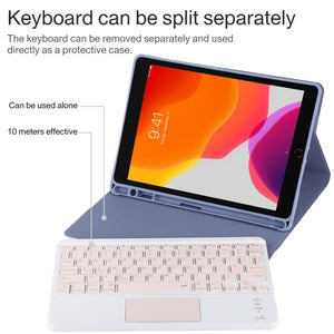 TG-102BC Detachable Bluetooth Pink Keyboard + Microfiber Leather Tablet Case for iPad 10.2 inch / iPad Air (2019), with Touch Pad & Pen Slot & Holder(Purple)