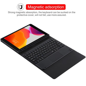 TG-102BC Detachable Bluetooth Black Keyboard + Microfiber Leather Tablet Case for iPad 10.2 inch / iPad Air (2019), with Touch Pad & Pen Slot & Holder(Black)