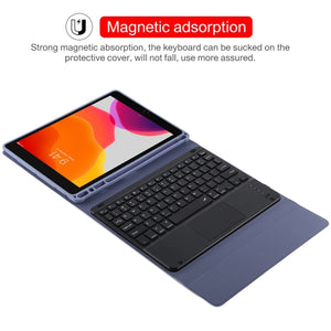 TG-102BC Detachable Bluetooth Black Keyboard + Microfiber Leather Tablet Case for iPad 10.2 inch / iPad Air (2019), with Touch Pad & Pen Slot & Holder(Purple)