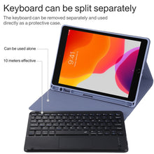 TG-102BC Detachable Bluetooth Black Keyboard + Microfiber Leather Tablet Case for iPad 10.2 inch / iPad Air (2019), with Touch Pad & Pen Slot & Holder(Purple)