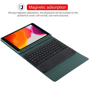 TG97BC Detachable Bluetooth Black Keyboard + Microfiber Leather Tablet Case for iPad 9.7 inch, with Touch Pad & Pen Slot & Holder(Dark Green)
