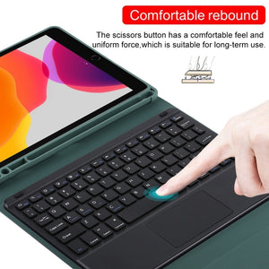 TG97BC Detachable Bluetooth Black Keyboard + Microfiber Leather Tablet Case for iPad 9.7 inch, with Touch Pad & Pen Slot & Holder(Dark Green)
