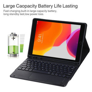 TG109BC Detachable Bluetooth Black Keyboard + Microfiber Leather Tablet Case for iPad Air 2020, with Touch Pad & Pen Slot & Holder (Black)