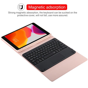 TG109BC Detachable Bluetooth Black Keyboard + Microfiber Leather Tablet Case for iPad Air 2020, with Touch Pad & Pen Slot & Holder (Pink)