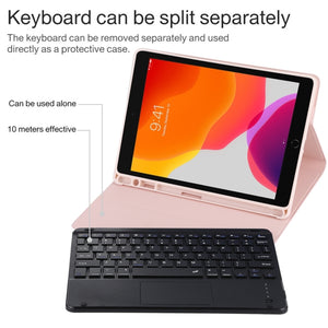 TG109BC Detachable Bluetooth Black Keyboard + Microfiber Leather Tablet Case for iPad Air 2020, with Touch Pad & Pen Slot & Holder (Pink)