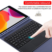 TG109BC Detachable Bluetooth Black Keyboard + Microfiber Leather Tablet Case for iPad Air 2020, with Touch Pad & Pen Slot & Holder (Purple)