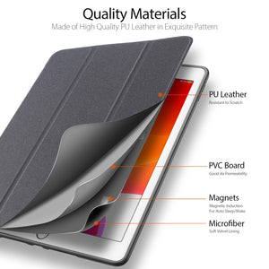 For iPad 10.2 DUX DUCIS Domo Series Horizontal Flip Magnetic PU Leather Case with Three-folding Holder & Pen Slot & Sleep / Wake-up Function (Black)