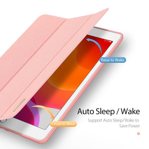 For iPad 10.2 DUX DUCIS Domo Series Horizontal Flip Magnetic PU Leather Case with Three-folding Holder & Pen Slot & Sleep / Wake-up Function (Pink)