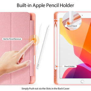 For iPad 10.2 DUX DUCIS Domo Series Horizontal Flip Magnetic PU Leather Case with Three-folding Holder & Pen Slot & Sleep / Wake-up Function (Pink)