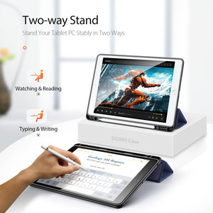 For iPad 10.2 DUX DUCIS Domo Series Horizontal Flip Magnetic PU Leather Case with Three-folding Holder & Pen Slot & Sleep / Wake-up Function (Blue)