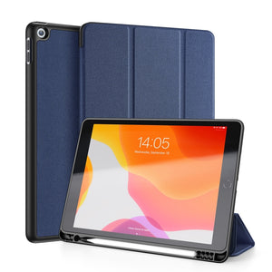 For iPad 10.2 DUX DUCIS Domo Series Horizontal Flip Magnetic PU Leather Case with Three-folding Holder & Pen Slot & Sleep / Wake-up Function (Blue)