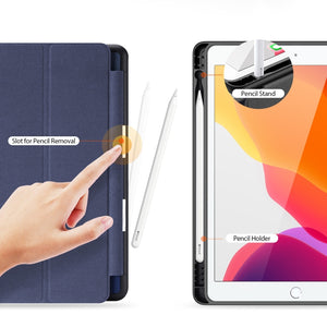 For iPad 10.2 DUX DUCIS Domo Series Horizontal Flip Magnetic PU Leather Case with Three-folding Holder & Pen Slot & Sleep / Wake-up Function (Blue)