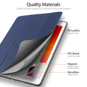 For iPad 10.2 DUX DUCIS Domo Series Horizontal Flip Magnetic PU Leather Case with Three-folding Holder & Pen Slot & Sleep / Wake-up Function (Blue)