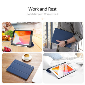 For iPad 10.2 DUX DUCIS Domo Series Horizontal Flip Magnetic PU Leather Case with Three-folding Holder & Pen Slot & Sleep / Wake-up Function (Blue)