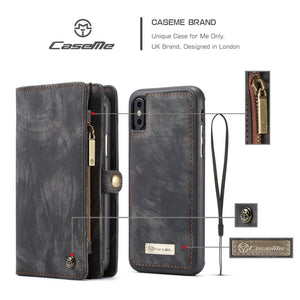 For iPhone X / XS CaseMe-008 TPU + PC Magnetic Absorption Detachable Back Cover Horizontal Flip Leather Case with Holder & Card Slots & Zipper Wallet & Photo Frame(Black)