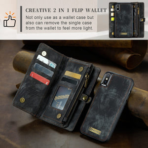For iPhone XS Max CaseMe Detachable Multifunctional Horizontal Flip Leather Case with Card Slot & Holder & Zipper Wallet & Photo Frame (Black)