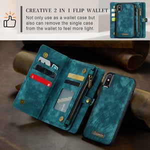 For iPhone XS Max CaseMe Detachable Multifunctional Horizontal Flip Leather Case with Card Slot & Holder & Zipper Wallet & Photo Frame (Blue)
