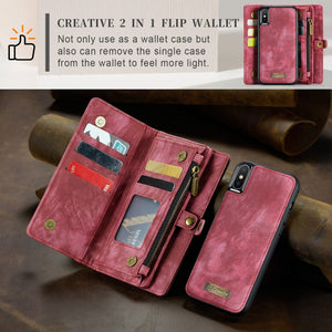 For iPhone XS Max CaseMe Detachable Multifunctional Horizontal Flip Leather Case with Card Slot & Holder & Zipper Wallet & Photo Frame (Red)