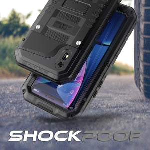 For iPhone XR Waterproof Dustproof Shockproof Zinc Alloy + Silicone Case (Black)
