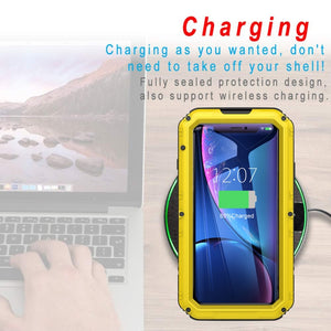 For iPhone XR Waterproof Dustproof Shockproof Zinc Alloy + Silicone Case (Yellow)