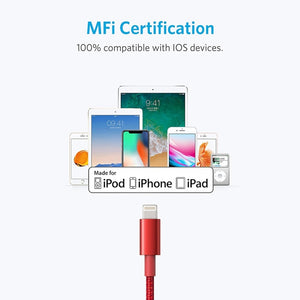 ANKER USB to 8 Pin Apple MFI Certificated Nylon Weaving Charging Data Cable, Length: 1m(Red)