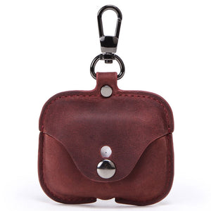 CF1108 For AirPods Pro Crazy Horse Texture Earphone Protective Leather Case with Hook(Wine Red)