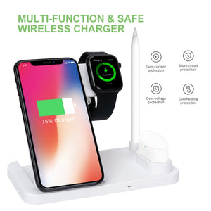 W30 QI Vertical Wireless Charger for Mobile Phones & Apple Watches & AirPods & Apple Pencil, with Adjustable Phone Stand (Black)