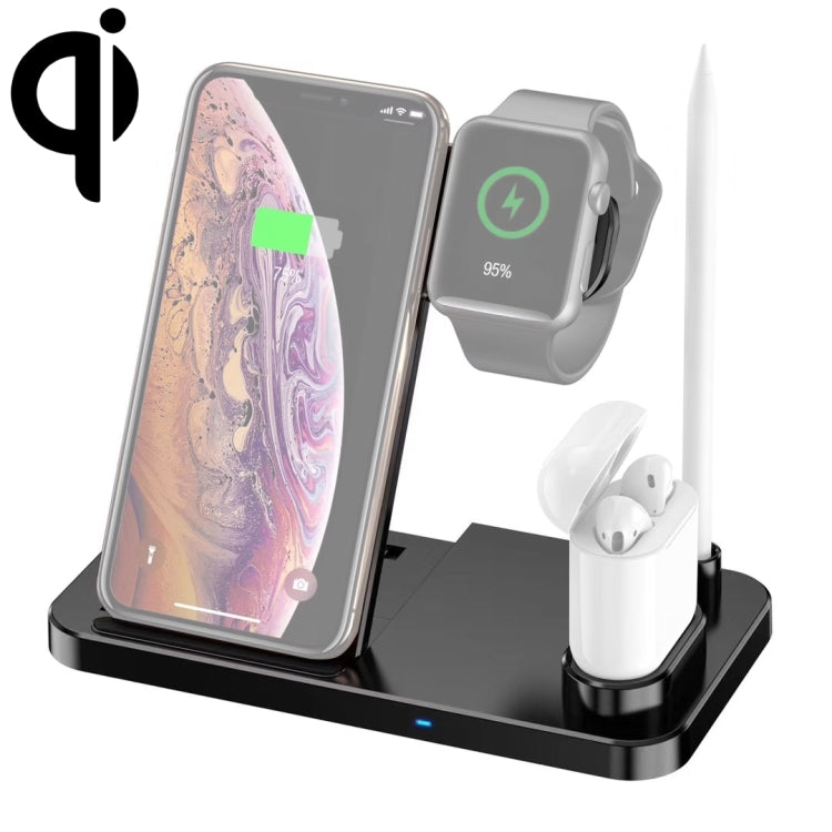 W30 QI Vertical Wireless Charger for Mobile Phones & Apple Watches & AirPods & Apple Pencil, with Adjustable Phone Stand (Black)