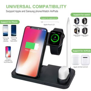 W30 QI Vertical Wireless Charger for Mobile Phones & Apple Watches & AirPods & Apple Pencil, with Adjustable Phone Stand (Black)