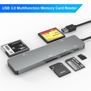 Rocketek CR308 USB3.0 Multi-function Card Reader CF / CFast / SD / MS / TF Card 5 in 1 (Silver Grey)