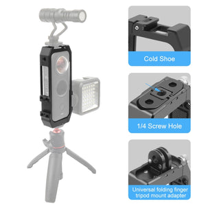 PULUZ Protective Cage Rig Housing Frame with Cold Shoe Mounts & Magnetic Folding Tripod Adapter for Insta360 ONE X2(Black)