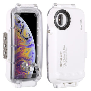 For iPhone XS Max PULUZ 40m/130ft Waterproof Diving Case, Photo Video Taking Underwater Housing Cover(White)