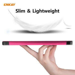 For iPad 10.2 2021 / 2020 / 2019 ENKAY ENK-8014 PU Leather + Plastic Smart Case with Three-folding Holder(Rose Red)