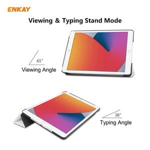 For iPad 10.2 2021 / 2020 / 2019 ENKAY ENK-8014 PU Leather + Plastic Smart Case with Three-folding Holder(White)