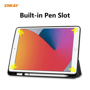 For iPad 10.2 2021 / 2020 / 2019 ENKAY ENK-8016 PU Leather + TPU Smart Case with Pen Slot(Black)
