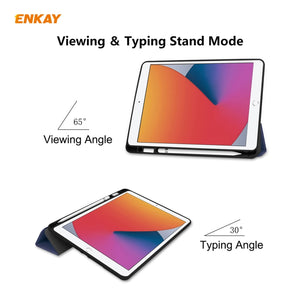 For iPad 10.2 2021 / 2020 / 2019 ENKAY ENK-8016 PU Leather + TPU Smart Case with Pen Slot(Dark Blue)