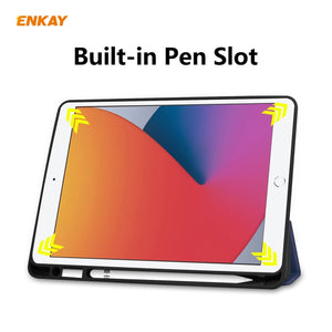 For iPad 10.2 2021 / 2020 / 2019 ENKAY ENK-8016 PU Leather + TPU Smart Case with Pen Slot(Dark Blue)