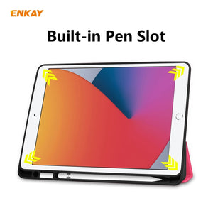 For iPad 10.2 2021 / 2020 / 2019 ENKAY ENK-8016 PU Leather + TPU Smart Case with Pen Slot(Rose Red)