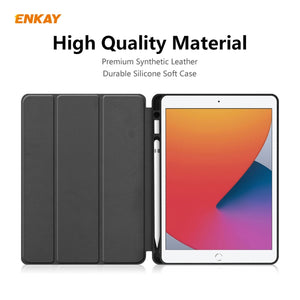 For iPad 10.2 2021 / 2020 / 2019 ENKAY ENK-8016 PU Leather + TPU Smart Case with Pen Slot(Blackish Green)