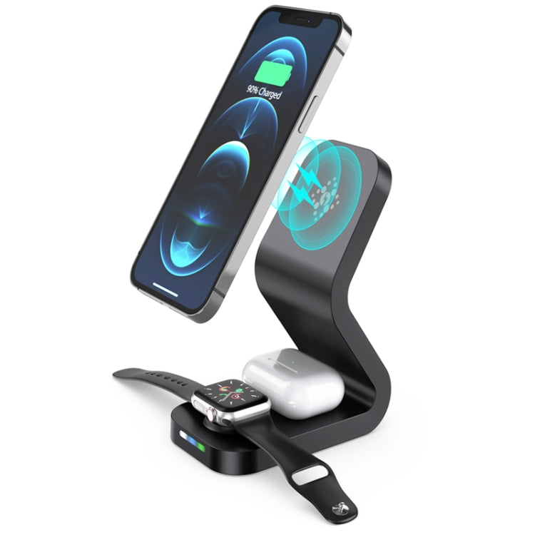 B-13 15W Max 3 in 1 Magnetic Wireless Charger for Mobile Phones & Apple Watchs & AirPods(Black)