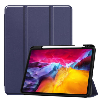 For iPad Pro 11 2022 / 2021 / 2020 ENKAY 3-Folding Shockproof TPU Cover Custer Texture PU Leather Tablet Case with Pencil Slot & Holder & Sleep / Wake-up Function(Dark Blue)